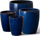 Emissary Bullet 18 in. Blue Ceramic Round Planter (18 in. L x 18 in. W x 21 in. H) with Drainage Hole by CozyNest Decor