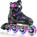 2PM SPORTS Vinal Girls Adjustable Flashing Inline Skates, All Wheels Light Up, Fun Illuminating Skates for Kids Men Adult Women and Boys by TinyTreasures Baby Boutique