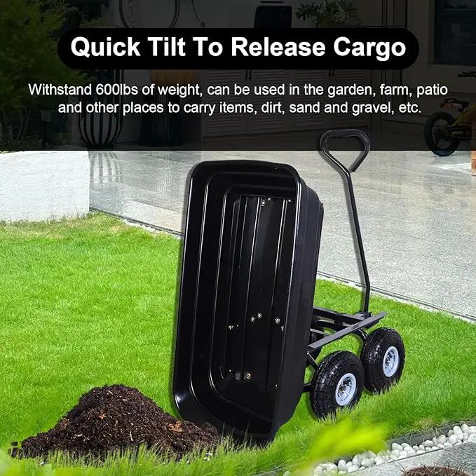 AAIN 600 Lbs Poly Garden Dump Cart,Camping Beach Wagon with 180° Rotating Handle and 10"Pneumatic Tires,Practical Heavy Duty Yard carts and Wagons,Quick Release Utility Wheel Barrow Trolley,Green A078, photo 4 of 7
