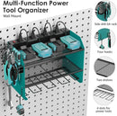 CCCEI Modular Power Tool Organizer Wall Mount with Charging Station. Garage 4 Drill Storage Shelf with Hooks, Drill Bit Heavy Duty Rack, Navy Blue Tool Battery Holder Built in 8 Outlet Power Strip. by GreenHaven Gardens