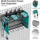 CCCEI Set Power Tool Organizer Wall Mount with Charging Station. Garage 4 Drill Storage Shelf with Hooks, Heavy Duty Metal Tool Battery Charger Organizer. Shop Utility Rack with Power Strip Navy Blue. by GreenHaven Gardens