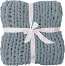 Bigacogo Chunky Knit Throw Blanket for Couch, 51x63 inches, 100% Hand Knitted with Thick Jumbo Chenille Yarn, Cozy Soft Large Rope Knot Cable Crochet Blankets for Sofa Bed Living Room, Dusty Blue by CozyNest Decor