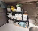Expandable Cabinet Shelf Organizer 16-26" L Stackable Kitchen Counter Shelf Sink Rack Countertop Storage Black (Wide 10.6”D) by CozyNest Decor