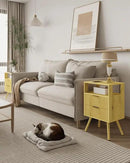 Nightstand with Charging Station and LED Lights,Modern Bedside Table with 2 Storage Drawer and Open Wood Shelf, for Bedroom and Small Spaces,Night Stand with Solid Wood Legs (Yellow Oak) by CozyNest Decor