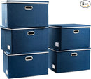 PRANDOM Extra Large Collapsible Storage Bins with Lids [5-Pack] Linen Fabric Foldable Storage Baskets Boxes Organizer Containers Cube with Cover for Bedroom Closet Office Nursery (22.8x15.75x13.8) by TinyTreasures Baby Boutique