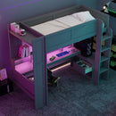 Gaming Loft Bed With Desk, Multi Storage Shelves, LED And Charging Station by Unique Piece Furniture