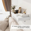White Floating Shelves 36 Inch Long, 12 Inch Deep Floating Shelves for Wall, 36 x 12 Shelves for Wall Storage & Display, 2" Thick Floating Shelf for Bathroom, Living Room, Bedroom, Set of 2 by CozyNest Decor