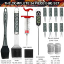 grilljoy 24PCS BBQ Grill Tools Set with Meat Thermometer and Injector - Extra Thick Stainless Steel Fork, Spatula& Tongs - Complete BBQ Accessories in Aluminum Case - Perfect Grill Gifts for Men Grey by GreenHaven Gardens