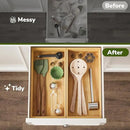 BAMEOS Deep Utensil Drawer Organizer, Bamboo Silverware Organizer for Kitchen Drawer Storage Flatware Junk Cutlery Jewelry 14"x 6.8" Set of 2 (Natural) by CozyNest Decor