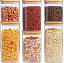 ComSaf Airtight Glass Storage Canister with Lids (0.7Qt/1.2Qt/1.6Qt) Set of 6, Food Storage Container Kitchen Pantry Storage Jar, Glass Jars for Flour Cereal Sugar Tea Coffee Beans Snacks, Square by CozyNest Decor
