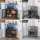 Wine Bar Cabinet with Wheels, 4-Tier Bar Cart with Power Outlets and LED Light, Liquor Cabinet Home Mini Bar with Wine Rack, Coffee Bar Cabinet for Liquor, Rustic Brown by CozyNest Decor