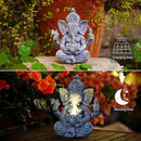Goodeco Ganesha Statue with Solar Lotus - Hindu Elephant Statue Ganpati Idol Buddha Sculptures, Meditation Yoga Room & Garden Decor, 7.8 inches Tall (Ganesha) by GreenHaven Gardens