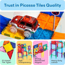 PicassoTiles 108pc 3-in-1 Marble Run Car Race Track Combo Magnetic Tiles PicassoToys Magnet Building Block Educational Construction Toy Playset STEM STEAM Learning Kit Child Brain Development PTG108 by TinyTreasures Baby Boutique
