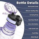 OLDLEY 32 oz Water Bottle, Motivational Water Bottle with Time Marker, Sports Water Bottle With Strap, Leakproof & BPA Free Large Water Bottles for School,Gym,Outdoor, Tritan, Transparent-Purple by CozyNest Decor