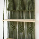 Hanging Shelf Macrame Wall Hanging Green Boho Shelfs with Tassels 2 Tier Floating for Plants Bedroom Dorm Living Room Wall Decor Rustic Wooden Organizer(Wood) by CozyNest Decor