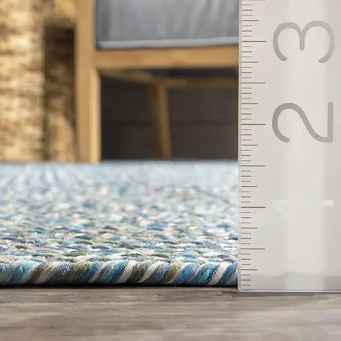 nuLOOM 3' x 5' Solid Hand Braided Indoor/Outdoor Area Rug, Pet-Friendly, High Traffic, Weather Resistant, for Patio, Balcony, Bedroom, Living Room, Dining Room, Wynn Aqua, photo 2 of 7
