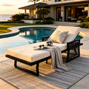 Black Iron Outdoor Chaise Lounge with Cream Cushion