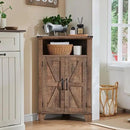 Corner Bathroom Cabinet, Farmhouse Small Corner Cabinet with Barn Door & Adjustable Shelf, Storage Cabinets for Bathroom, Kitchen, Living Room, Rustic Brown