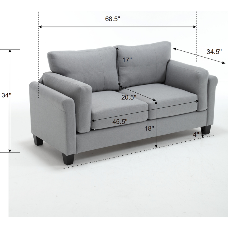 68.5" Modern Style Button Tufted Linen Upholstered Loveseat Sofa, Two Seat Sofa Couch, Living Room Sofa for Home or Office, Gray