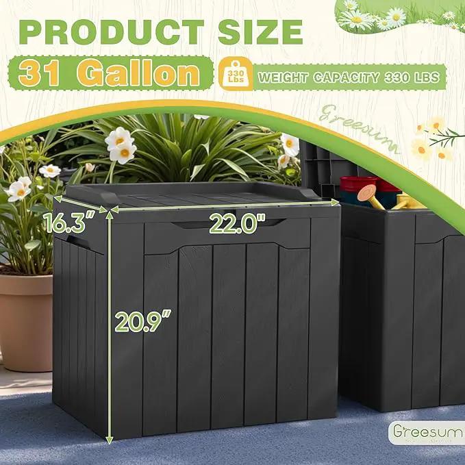 Greesum 31 Gallon Deck Box for Outside, All Weather Outdoor Storage Boxes for Patio Furniture Set, Package Delivery Box,Garden Tools, Gray(Set of 2), photo 7 of 7