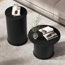Set of 2 Round Nesting Coffee Tables for Living Room, Fluted Circle Black Wood Coffee and End Table Sets for Apartment, Small Spaces, Bedroom, Modern Style, Easy Assembly & Maintenance