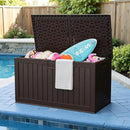 JUMMICO 250 Gallon Outdoor Resin Deck Box with Divider, Waterproof Storage Box with Lockable Lid&Side Handles for Garden Tools, Pools Supplies (Brown) by CozyNest Decor