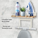 TJ.MOREE Ironing Board Hanger Wall Mount - Laundry Room Decor Iron and Ironing Board Holder with Large Storage Wooden Base Basket and Removable Hooks(T&V Shaped) Cream by CozyNest Decor