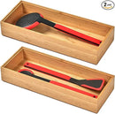 Umilife Bamboo Kitchen Drawer Organizer Boxes with Anti-Skid Silicone Feet, 2pcs Stackable Storage Bins for Kitchen Utensils & Silverware & Desk Drawer & Makeup, Tools Holder, 15”L x 6”W x 2.5”D Each by CozyNest Decor