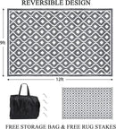 Pauwer Reversible Outdoor Rug, 9'x12', Waterproof, Polypropylene, Moroccan Grey, Area Rug for Patio, RV, Camping, Picnic, Backyard, Deck, Balcony, Porch by GreenHaven Gardens