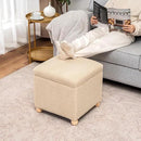 Adeco 17 Inch Soft Oatmeal Cube Ottoman Storage, Teddy Velvet Chair Foot Stools, Upholstered Vanity Stool with Hinged Lid, Solid Round Wood Legs by CozyNest Decor