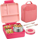 Bento Lunch Box for Kids with 8oz Soup Thermo&Lunch Bag, Leak-Proof Lunch Food Containers with 4 Compartment, Hot Food Insulated Food Jar for Kids School (Pink) by TinyTreasures Baby Boutique