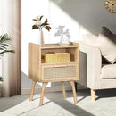 Lerliuo Rattan Nightstands Set of 2, Boho Side Table with Drawer Open Shelf, Cane Accent Bedside End Table with Solid Wood Legs for Bedroom, Dorm and Small Spaces (Natural) by CozyNest Decor