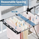 APEXCHASER Clothes Drying Rack with High Hanger, Foldable 3-Level Drying Racks with Shoe Rack, Crossbar and Vertical Rod Laundry Stand with Adjustable Wings Silver by CozyNest Decor