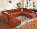 136.4" Oversized Modular Sectional Sleeper Sofa Bed, U Shaped Convertible Couch with Movable Ottoman, Large 8 Seat Corner Couches for Living Room Deep Seat Terracotta Orange Chenille by CozyNest Decor