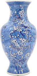 Galt International White & Blue Floral Crane Chinoiserie Ceramic Vase 14" - Hand Painted Antique Style Porcelain Bird & Flower Bottle Fishtail Porcelain Chinese Vase for Home Decor Centerpiece by GreenHaven Gardens