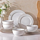 GBHOME Ceramic Dinnerware Sets,12 pcs Embossed Elegant Stoneware Plates and Bowls Sets, Housewarming Wedding Gift | Dishwasher & Microwave Safe | Dishes Set Service for 4 by CozyNest Decor