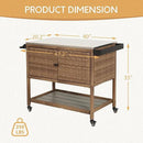 Wicker Outdoor Bar Cart with 4 Lockable Casters, Patio Prep Stainless Table with 2 Ratten Doors Storage Cabinet,Island Cart with WPC Shelf for Grill, Kitchen and Garden, Brown by CozyNest Decor