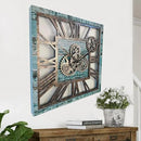 The Gears Clock 24'' Inch Square Real Moving Gear Wall Clock Vintage Industrial Oversized Rustic Farmhouse (Aqua Green) by CozyNest Decor