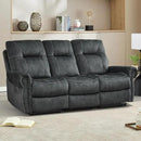 EBELLO Manual Recliner 3 Seat Sofa Couch, Soft Fabric 3 Seater Reclining Couch Chair, Vintage Rivet Mid-Century Design Furniture for Living Room, Meeting Room, Grey by CozyNest Decor