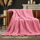 Amélie Home Faux Fur Throw Blanket for Couch, Cozy Fuzzy Fluffy Fur Luxurious Soft Striped Plush Gift Blankets for Family Sofa Chair Bed Living Room Bedroom, 55"x70", Pink by CozyNest Decor