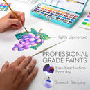 CHROMATEK Watercolor Paint Set – 50 Vivid Colors Including Transparent, Opaque & Pastel – Art Kit with Brush, Water Pen, Palette, Color Chart, Swatch Sheets, Pad & Metal Travel Case by TinyTreasures Baby Boutique
