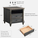 T4TREAM 24'' Farmhouse End Table w/4 Solid Wood Feet, Large 2 Drawers Wide Sofa Side Table with Charging Station, Tall Rustic Wood Square Nightstand for Living Room, Bedroom, Office, Dark Rustic Oak by CozyNest Decor