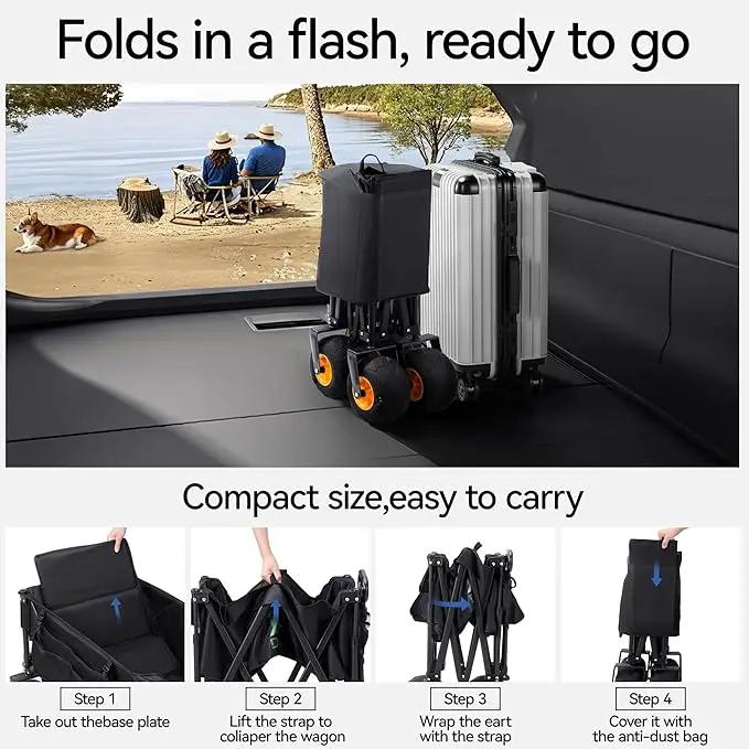 DXZ Beach Wagon Cart with Big Wheels for Sand – Folding Collapsible Wagon, Heavy Duty Wagons Carts Foldable for Beach, Camping, Outdoor Gear, Easy Setup Black Yellow, photo 7 of 8