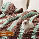 L'AGRATY Chunky Knit Blanket Throw: 60''x80'' Chenille Chunky Knitted Throw Blankets for Twin Bed Couch - Handmade Thick Cable Knit Blanket - Large Crochet Rope Blankets for Home Decor by CozyNest Decor