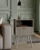 Nightstand,Modern Bedside Table with Storage Drawer and Open Wood Shelf, Accent Night Stand with Solid Wood Legs for Living Room, Bedroom and Small Spaces,Easy Assembly (Grey Oak) by CozyNest Decor