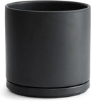 D'vine Dev 10 Inch Ceramic Planter Pot with Drainage Hole and Saucer, Indoor Cylinder Round Planter Pot, Black, 94-O-E-2 by GreenHaven Gardens