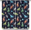 Cartoon Dinosaur Curtains for Kids Boys Girls Home Decor, Astronaut Rocket Funny Outer Space Blackout Rod Pocket Window Drapes for Bedroom Living Room W31.5xL72in 2 Panels by TinyTreasures Baby Boutique