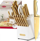 McCook® Knife Sets, Golden Titanium Stainless Steel Kitchen Knife Block Sets with Built-in Sharpener by CozyNest Decor