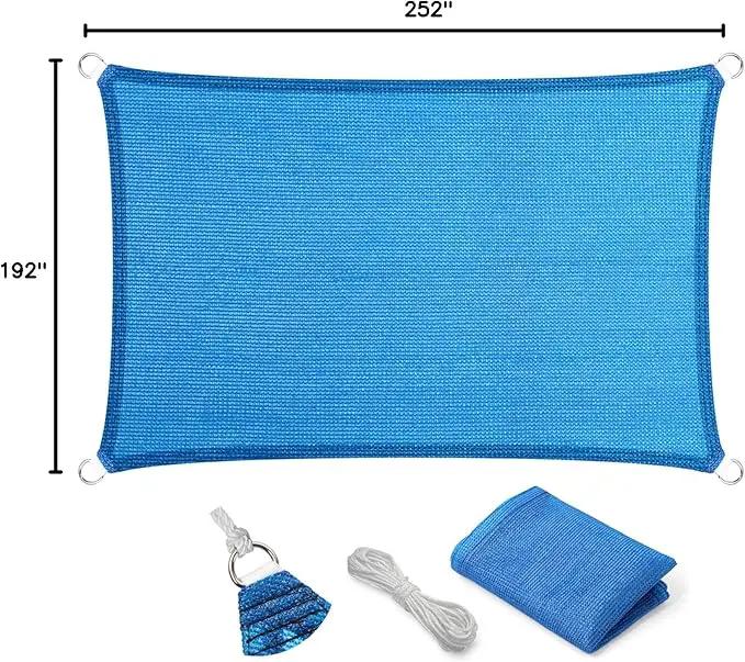 Eden's Decor Straight Flat-Edged Sun Shade Sail Rectangular 16' x 21' Blue UV-Blocking Outdoor Canopy Fabric Cloth Awning for Pergola Patio Garden Backyard Custom Size, photo 9 of 9
