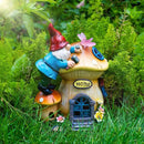 Garden Gnome Statues Figurine Lights - Solar Powered Lighting Outdoor Decorations, Gnome Build Mushroom House, Yard Art Lawn Ornaments for Porch Patio Balcony - Gnome Gifts for Women Mom by GreenHaven Gardens